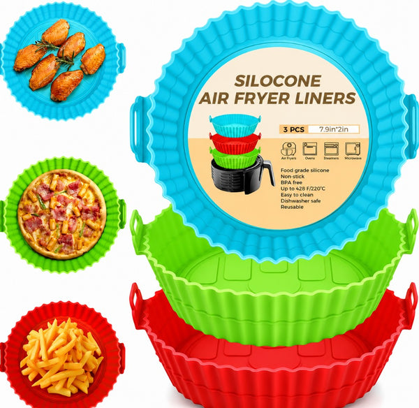 Reusable Silicone Air Fryer basket — 3 pcs product overview